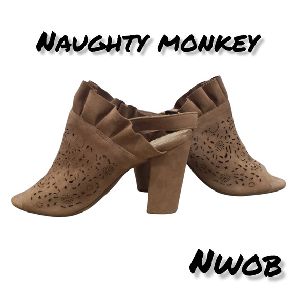 NWOB Naughty Monkey Chunky Open Toe Die Cut Heels 7.5 - Picture 1 of 9